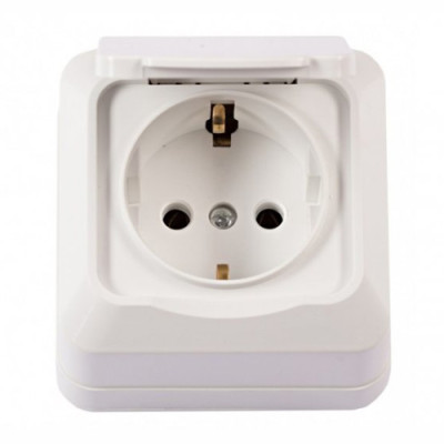 Розетка 1-я зовнішня з/з вологозахищена пласт. (Біла) РА10-311 / 12шт