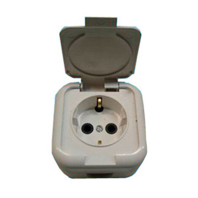 Розетка 1-я зовнішня з/з вологозахищена пласт. (Біла) РА10-311 / 12шт