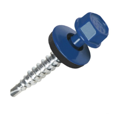 Саморіз покрів + шайба 4,8мм*19мм RAL 5005(синій)/250шт./ X-TECH КОРОБКА