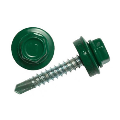 Саморіз покрів + шайба 4,8мм*19мм RAL 6005(зелений)/250шт./ X-TECH КОРОБКА