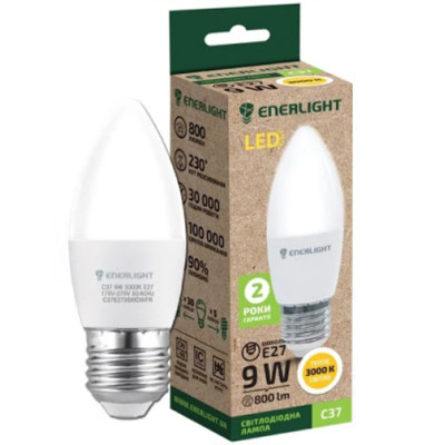 Лампа свічка світлодіодна Enerlight C37 9Вт 3000К Е27 /ящ 100шт