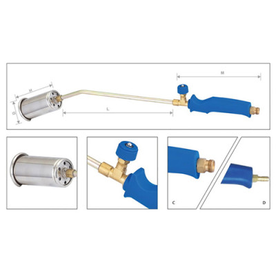 Пальник (Горелка) покрівельний М5029 без клапана М60 L-40см (форсунка, вентиль і адаптор під шланг латунь)