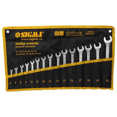 Набір ключів рожково-накидних 15шт. 6-19,22мм Cr-V чохол Сила-Інструмент