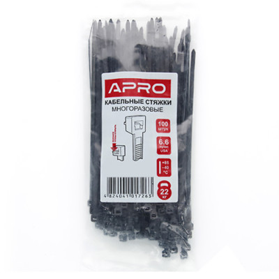 Стяжка кабельна 5.0мм*450мм стандартний замок (уп. 100 шт.) APRO ЧОРНА
