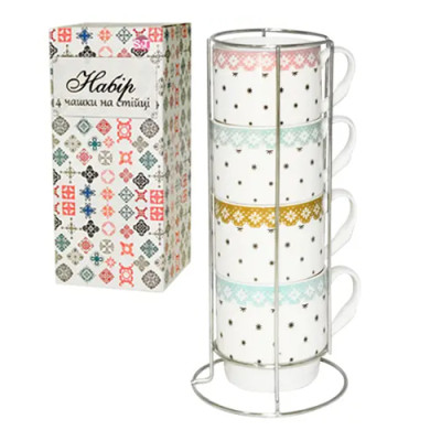 Набір кружек 4шт керам 320мл+стійка метал. 