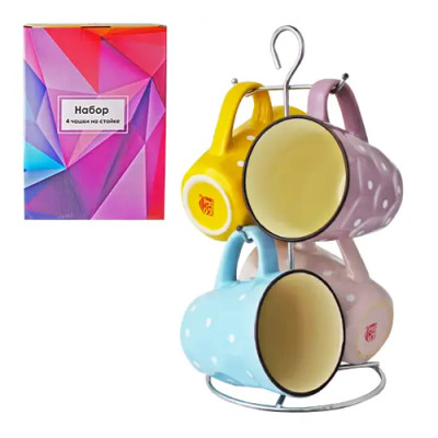 Набір кружек 4шт керам 350мл+стійка метал. 