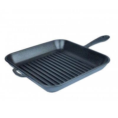 Сковорода чавун лита прямокутна 280*280*40 (гриль) з металевою ручкою MRgrill
