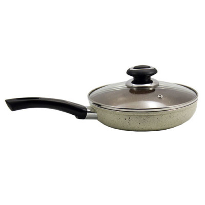 Сковорода мармуровим покриттям d=200 кришка скло FPM-203 Бежева