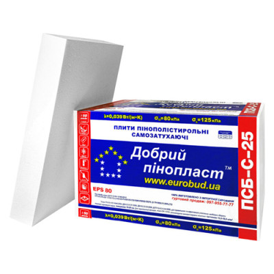Пінопласт ПСБС-25 0,5 м * 1м 40мм (15шт) ТМ EUROBUD