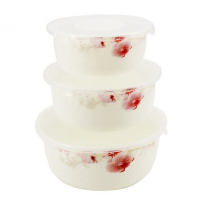 Набір салатників 3шт склокерам з вакум.криш Орхідея (14*16*19) /6714 HDW-3B