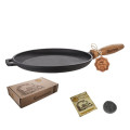 Сковорода чавун лита для млинців 240*25 дерев`яна ручка SNT/Т301Ук