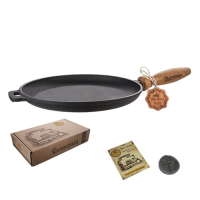 Сковорода чавун лита для млинців 240*25 дерев`яна ручка SNT/Т301Ук