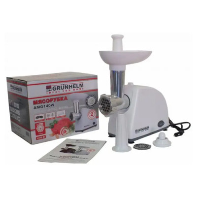 М`ясорубка електрична 1400Вт GRUNHELM AMG140W 2 решітки, насадка для ковбас реверс гарантія 1 рік