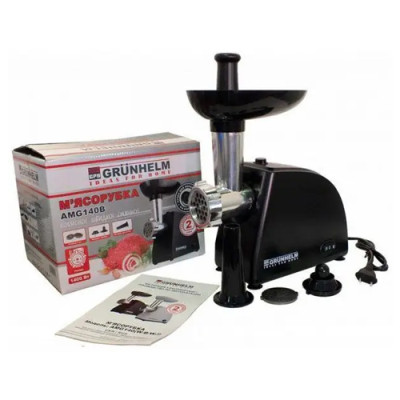 М`ясорубка електрична 1400Вт GRUNHELM AMG140В 2 решітки, насадка для ковбас реверс гарантія 1 рік