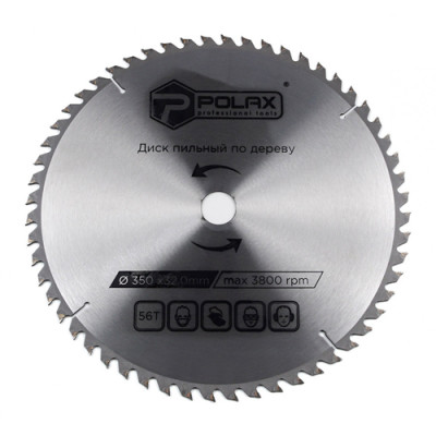 Диск пильний по дереву з Напайками 350мм*32,0мм/30,0 56Т ПОЛАКС /54-153