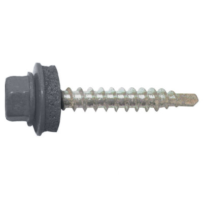 Саморіз покрів+шайба зі свердл.та гум. прокл., по мет. 4,8мм*19мм RAL7024 (сірий графіт) (250шт)