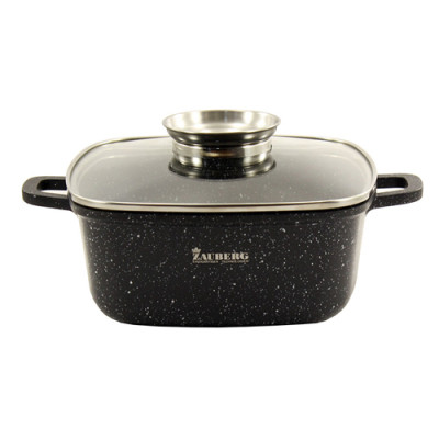 Каструля прямокутна 3,5л кришка скло АП/покриття МАРМУР індук.дно /1222BL