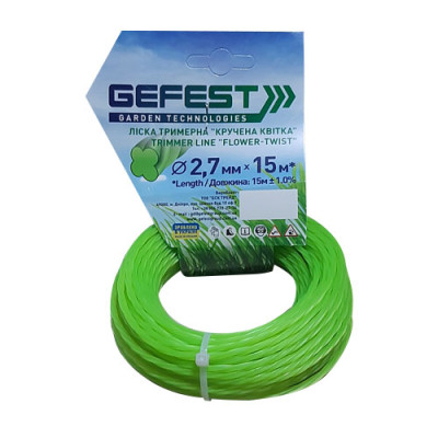 Волосінь (леска)  для тримера, 15м, кручена квітка, 2,7 мм