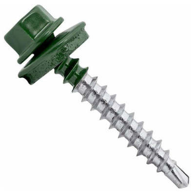 Саморіз покрів+шайба зі свердл. по дер. 4,8мм*35мм RAL6005(зелен.)(250шт)