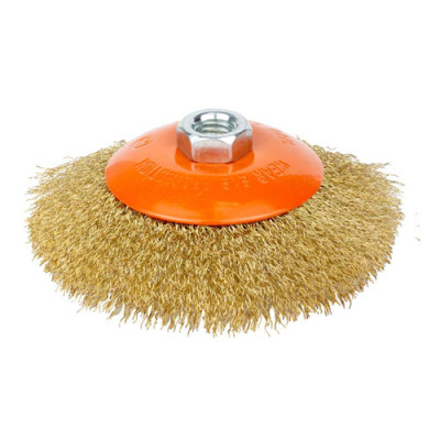 Щітка конусна ЛАТУНЬ з гофрованого дроту M14*2мм Grad 125мм