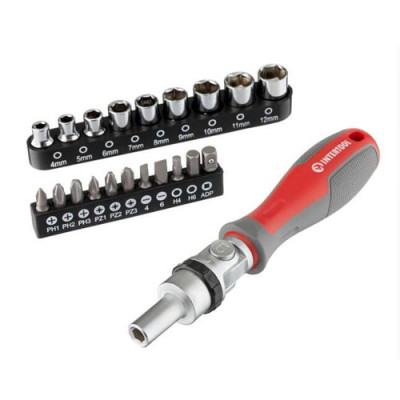 Викрутка реверсивна з комплектом насадок і карданом  21 од. Інтертул