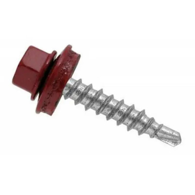Саморіз покрів+шайба зі свердл. по дер. 4,8мм*35мм RAL3011(червоний)(250шт)