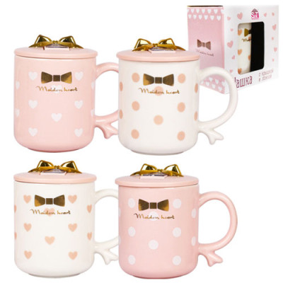 Кружка фарфор 360мл Бантик з кришкою-підставкою для моб. телефона /уп.36шт