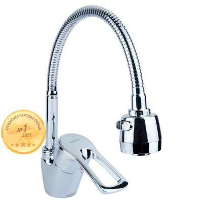 Змішувач для кухні S46 d40 гусак гофрований на гайці Aquatica ML-4B664C