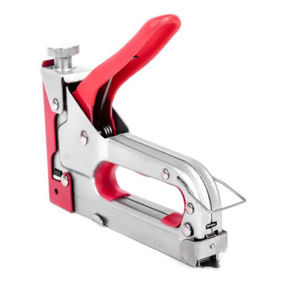 Степлер - пістолет / 4мм- 14 мм / Хром з обріз. (Чорний / червоний) ручкою /6шт в уп