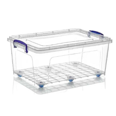 Контейнер харчовий 30л з затискачем на колесах прямокутний Прозорий