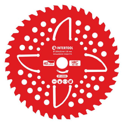 Диски до мотокоси 40Т (25,4мм*255мм) з твердостлавними напайками, 4 підрізні лопасті, анадоване покриття HRC 82-86 Інтертул