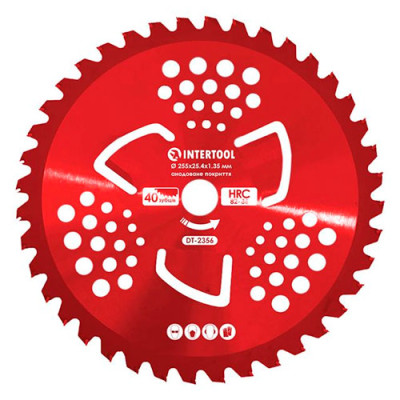 Диски до мотокоси 40Т (25,4мм*255мм) з твердостлавними напайками, 3 підрізні лопасті, анадоване покриття HRC 82-86 Інтертул