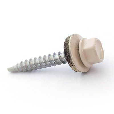 Шуруп(саморіз)покрів+шайба зі свердл. по дер. 4,8мм*19мм RAL1015(слон. кістка) (250шт) X-TECH КОРОБКА