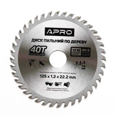 Диск пильн. по дер. Апро 125мм*22.2мм*40Т