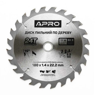 Диск пильн. по дер. Апро 180мм*22.2мм*24Т