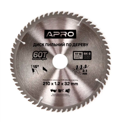 Диск пильн. по дер. Апро 210мм*32мм*60Т