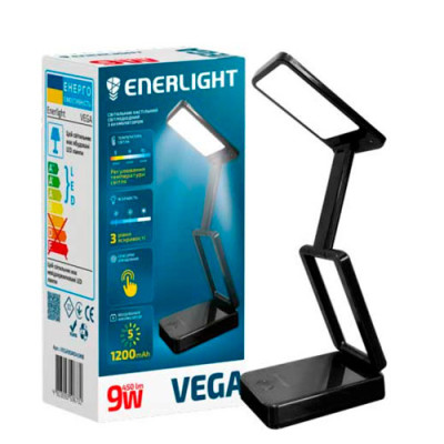 Лампа настільна світлодіодна акумуляторна Enerligt VEGA 9Вт 3000-6000К Чорна
