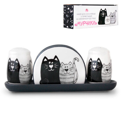 Набір для спецій керам на підст.Мурчики з серветницею