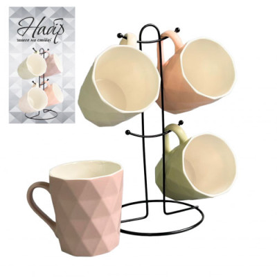Набір кружек 4шт керам 350мл+стійка метал. 