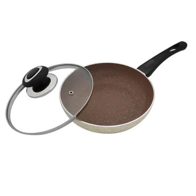 Сковорода мармуровим покриттям d=260 кришка скло FPM-263D Бежева