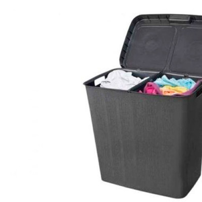 Кошик для білизни 72л 2-х секц. з кришкою Антрацит