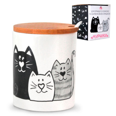 Цукорниця керам 330мл з ложкою та бамбуковою кришкою 