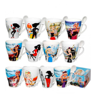 Кружка фарфор 340мл з ложкою Красотка /2063