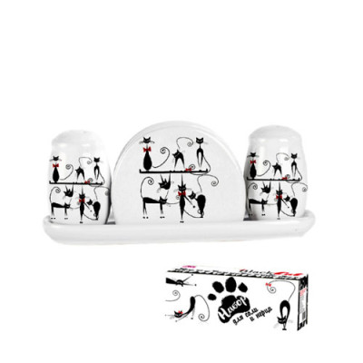 Набір для спецій керам на підст.Чорна кішка з серветницею