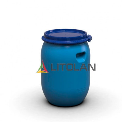 Бочка п/е харчова 65л тришарова з ручками h63cм*d39.5см з пласт. хомутом + засувка, синя