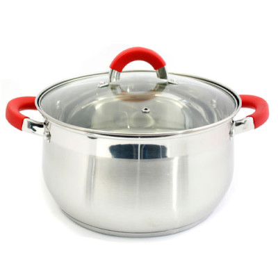 Каструля нерж.сфер. 2,6л скл.кришка RED /ZB-2,6CR