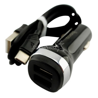 Автомобільний зарядний пристрій АЗУ Type-C блочок 2.4А 2USB Hoco Z40 чорний 1м