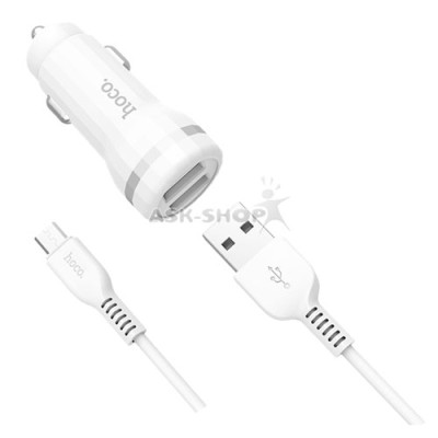 Автомобільний зарядний пристрій АЗУ Type-C блочок 2.4А 2USB Hoco Z27 білий 1м