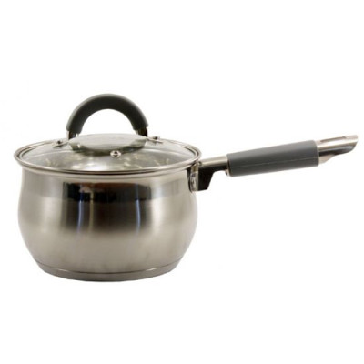 Ківш нерж 1.3л сфер. з кришкою скл. GREY /ZB-1.3CSG