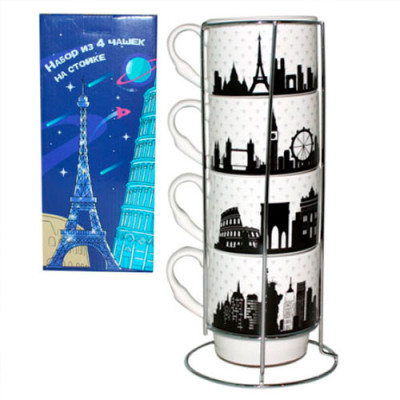 Набір кружек 4шт керам 320мл+стійка метал. 